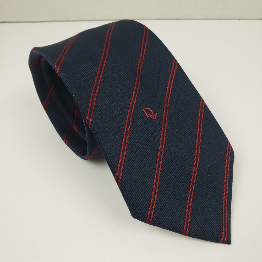 Dior Navy Blue Tie with Red Stripes